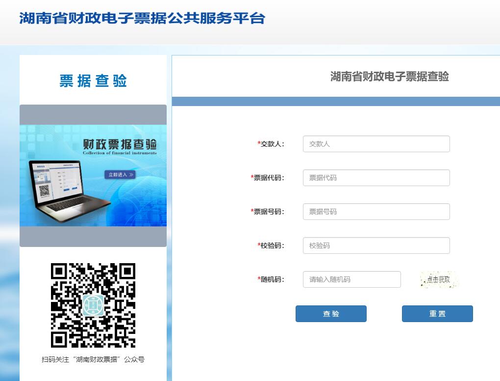 湖南省财政电子票据查验平台czpj.czt.hunan.gov.cn/html/index.html
